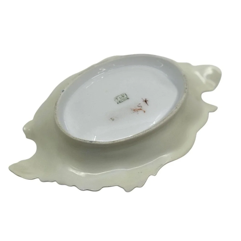 Antique T&V fine Porcelain Hand Painted Floral Scalloped Dish/ Catchall